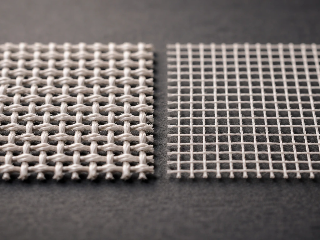 Macro photo comparison of tightly woven mesh with thicker threads blocking more light than finer mesh