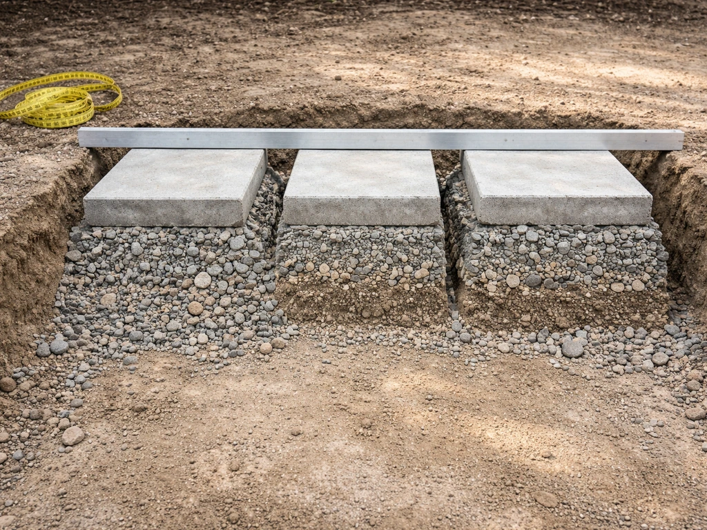 Close-up of patio base layers comparison showing gravel and paver thickness with a measuring tape