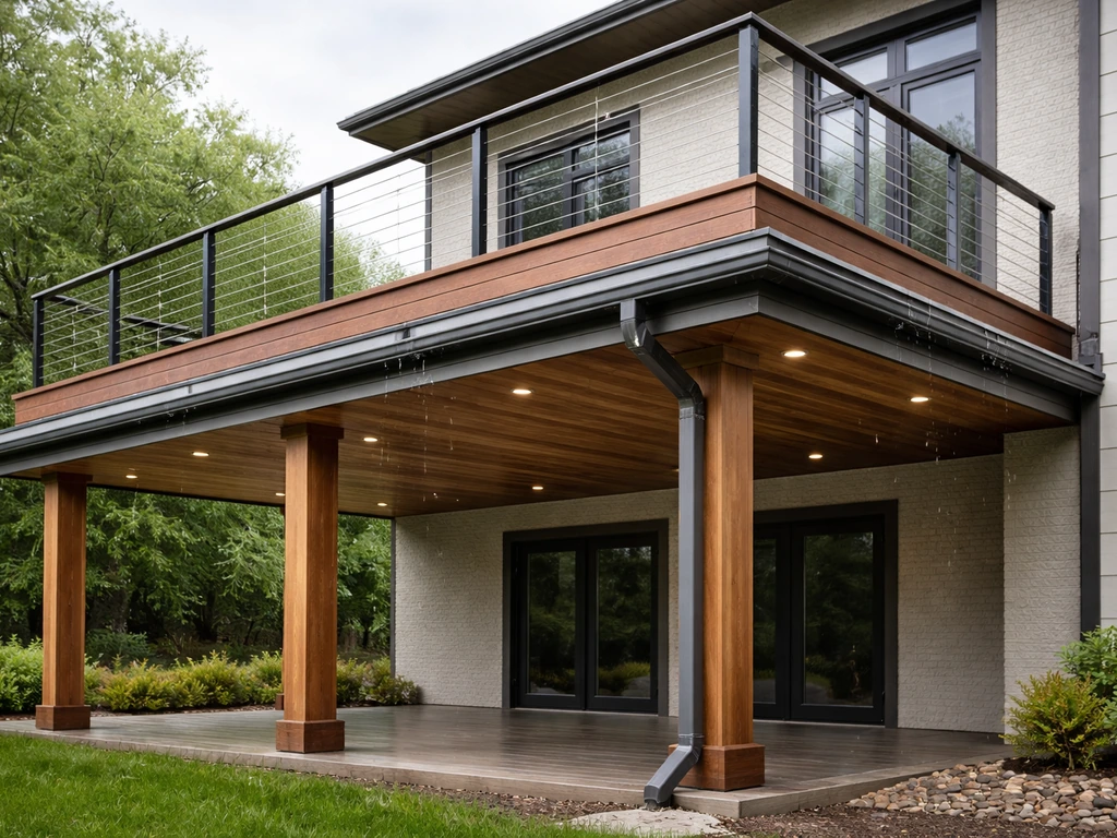 covered patio with deck on top